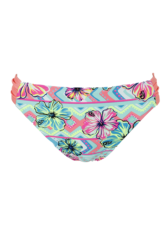 Beaking Waves Girls Green Neon Pink Printed Side Tab Bikini Bottom 16