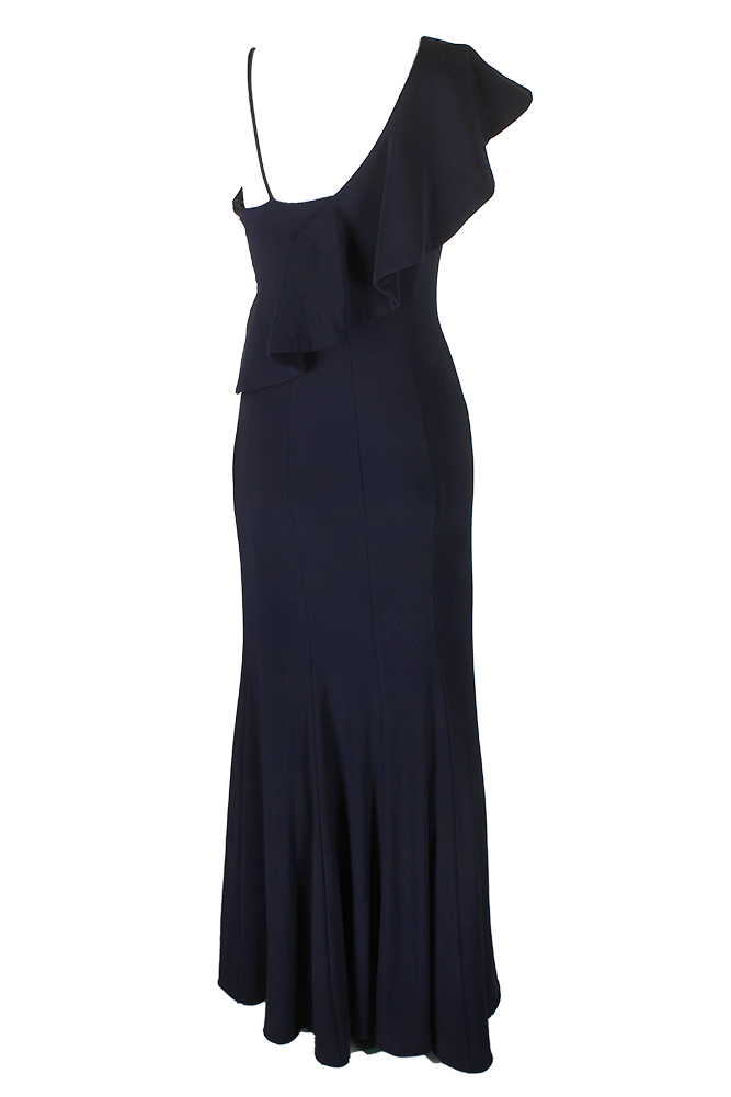 Xscape Navy Asymmetrical Ruffled One Shoulder Gown 6 191837022997 | eBay