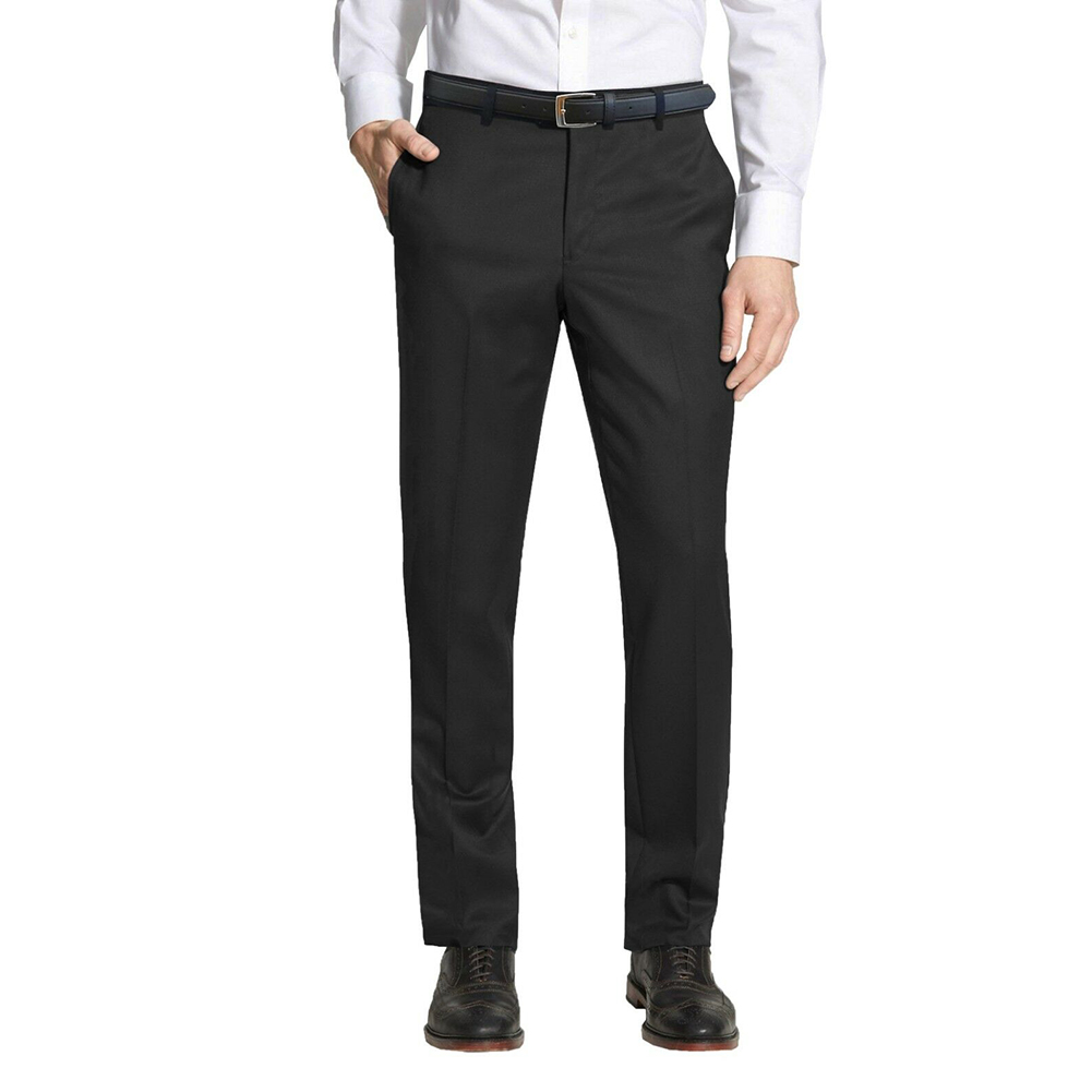Mens Dress Belt Pants Flat Front Formal Slim Fit Trousers Multiple | eBay