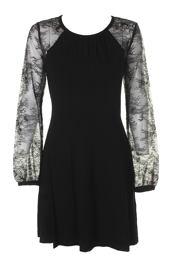 Michael Kors Classic Black Lace-Sleeve Knee Length Shift Dress S MSRP ...