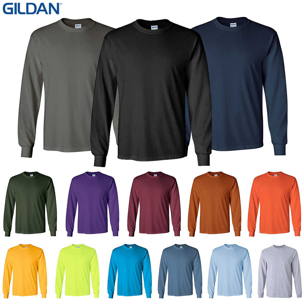 Gildan Men's 2400 Long Sleeve Ultra Cotton Crew Neck T Shirt | eBay