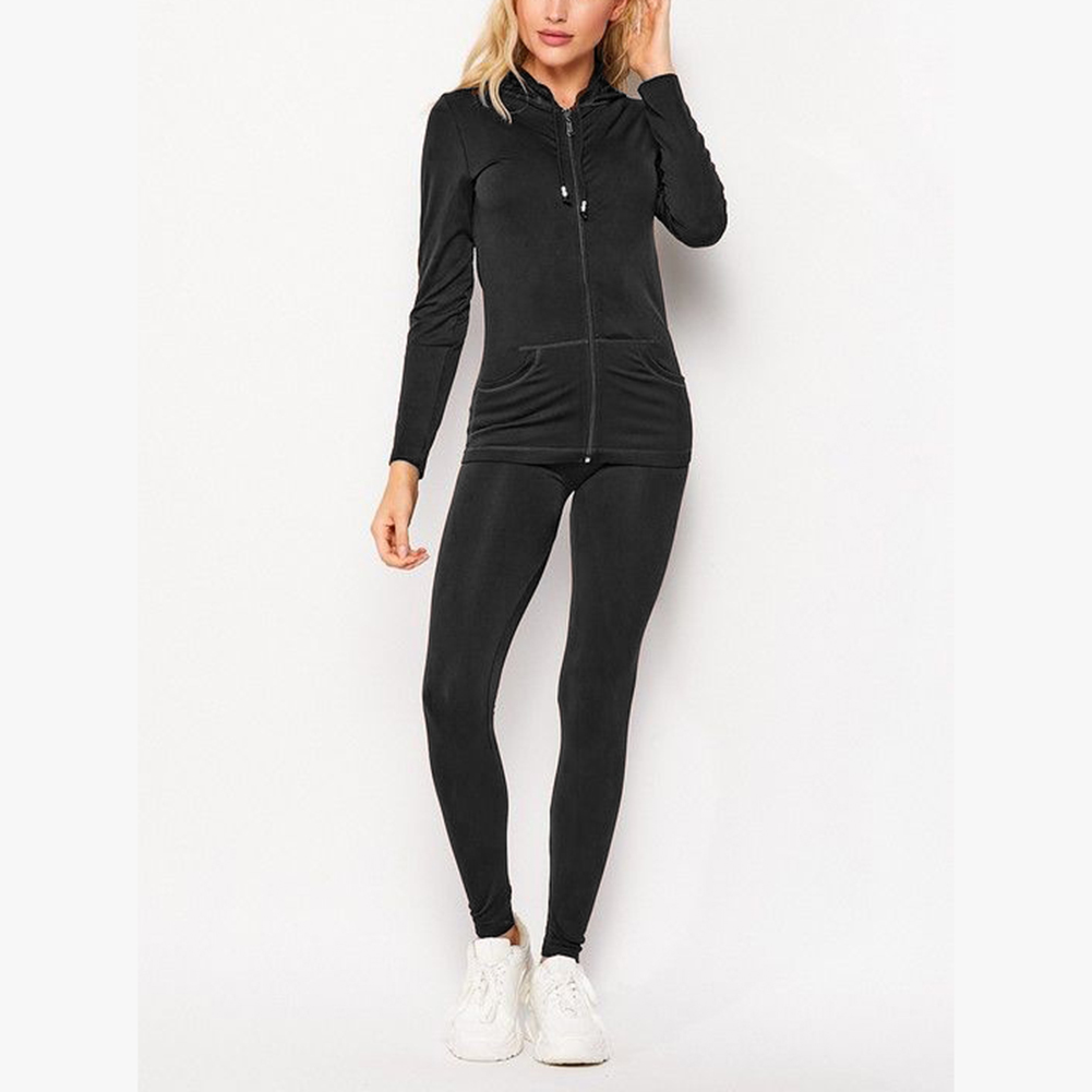 thumbnail 2  - Womens Leggings and Hoodie 2-Piece Set Activewear Pants Zip Up Jacket Outfit