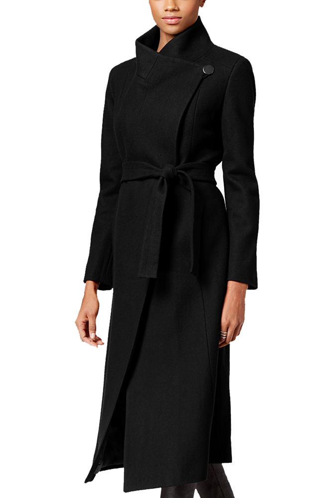 Kenneth Cole Asymmetrical Belted Maxi Wool Long Coat Black Size 10 for ...