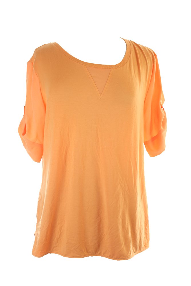 Calvin Klein Orange Short-Sleeve Mixed-Media Top S MSRP: $59.5 | eBay
