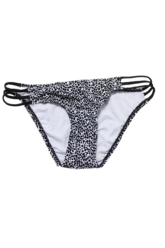 Bar Iii Black White Leopard Print Strappy Bikini Bottom M Msrp 44