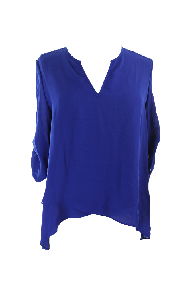 Alfani Havana Blue Многослойная блузка с рукавами 3/4 Высокие-низкие 4