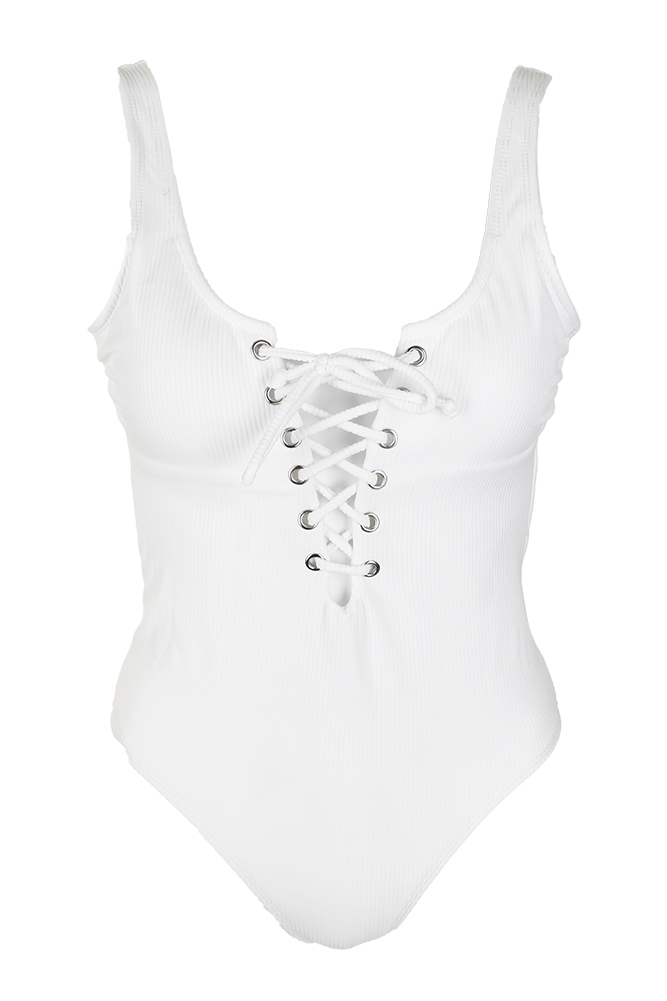 California Waves Juniors Arctc White Ribbed Lace-Up Cheeky One-Piece ...