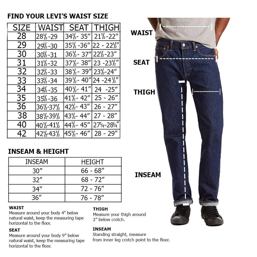 Levis Jeans Measurement Chart