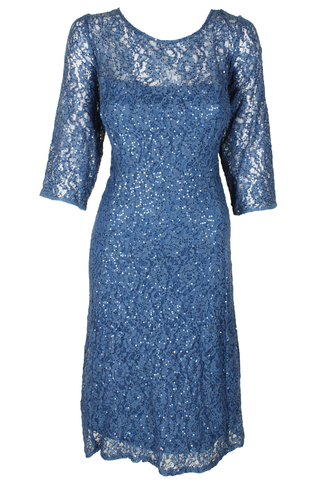 Sl Fashions Plus Size Blue 3/4-Sleeve Lace Sequin Cocktail A-Line Dress ...