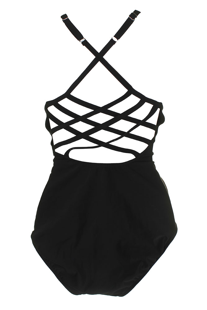 Swim Solutions Black Strappy-back One-piece Swimsuit 14 for sale online ...