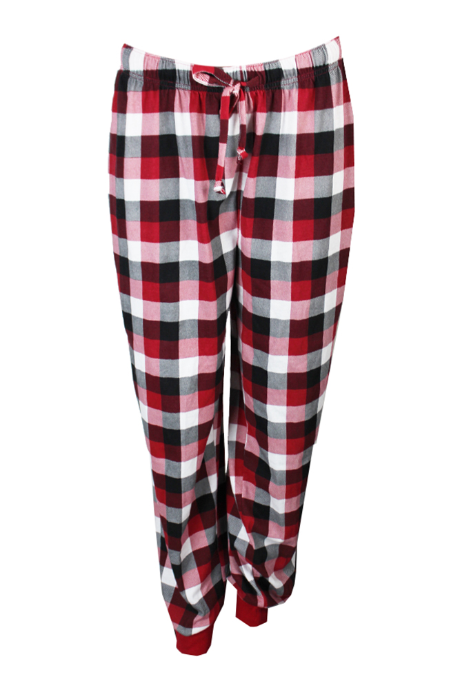 red and black plaid pajama pants