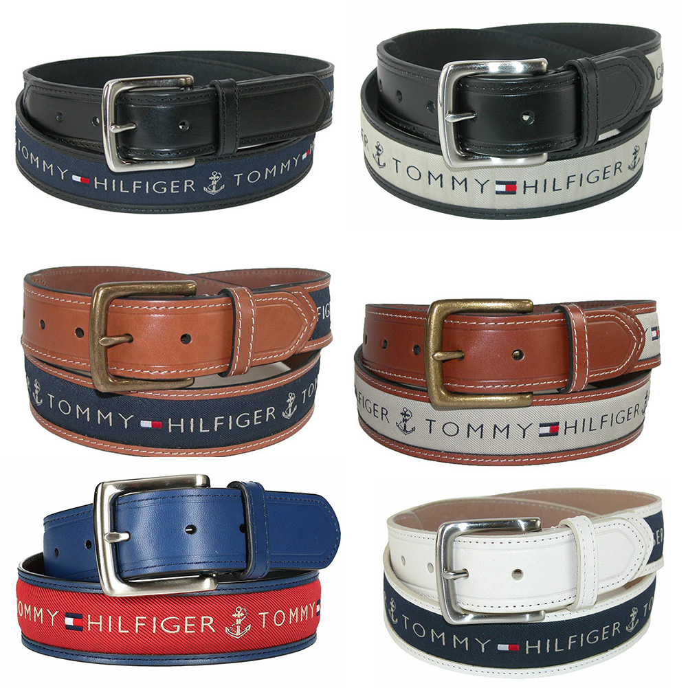 Tommy Hilfiger Men's 11TL02X032 Anchor Logo Ribbon Inlay Leather Belt ...