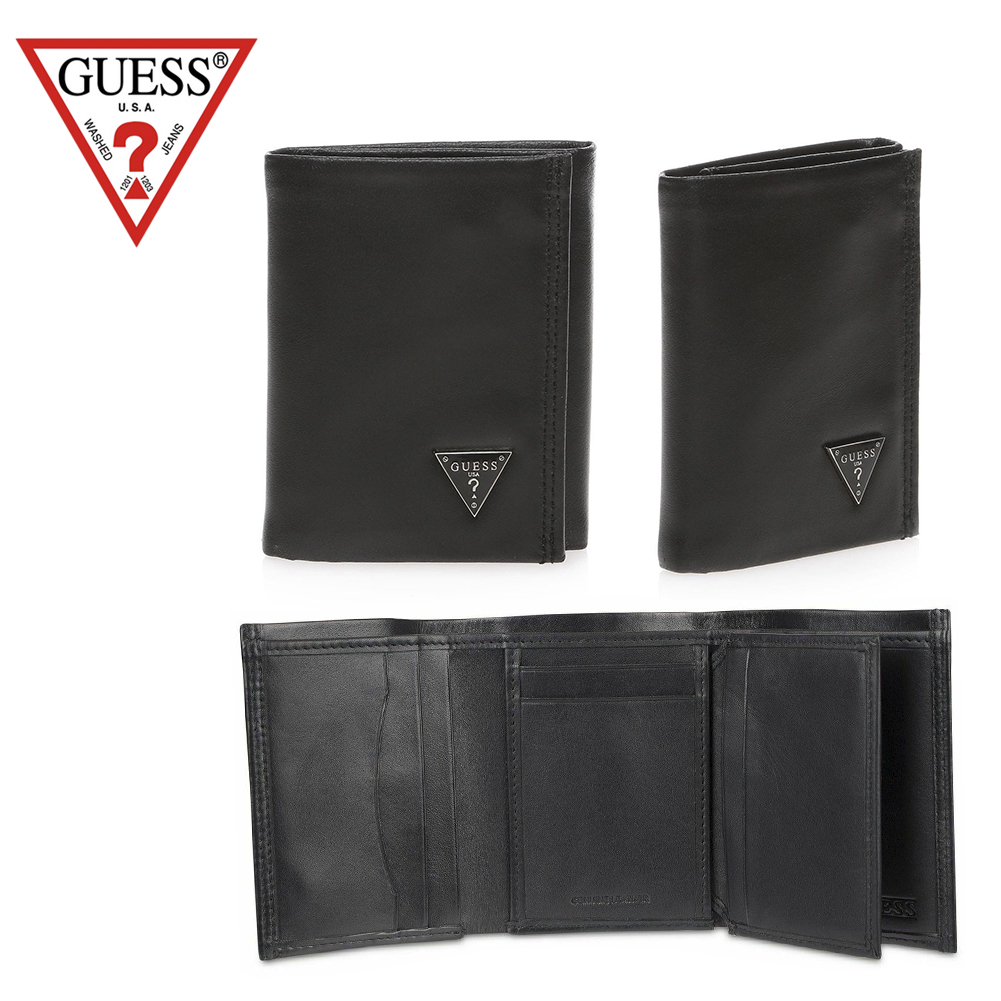 Guess Men's Trifold Black Wallet Black Plaque | eBay