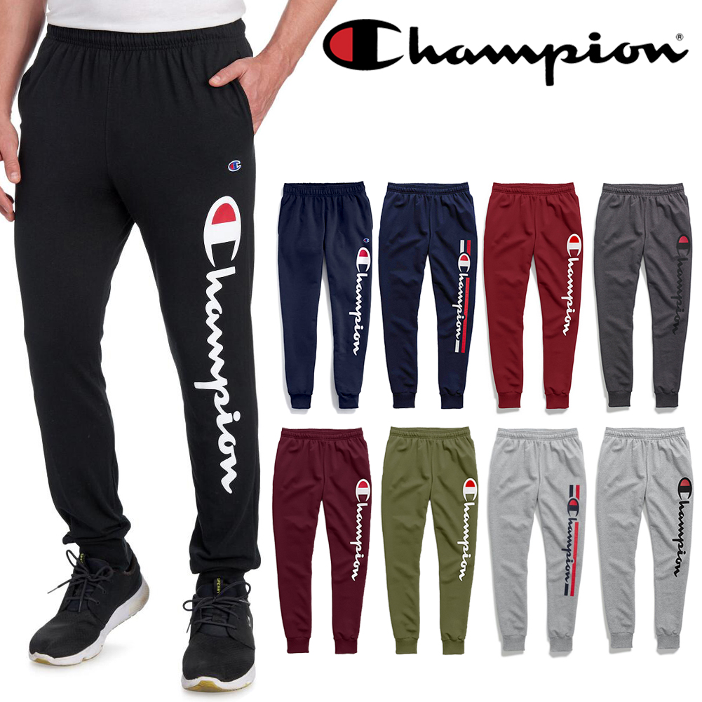 champion men's vertical logo script jersey jogger pants